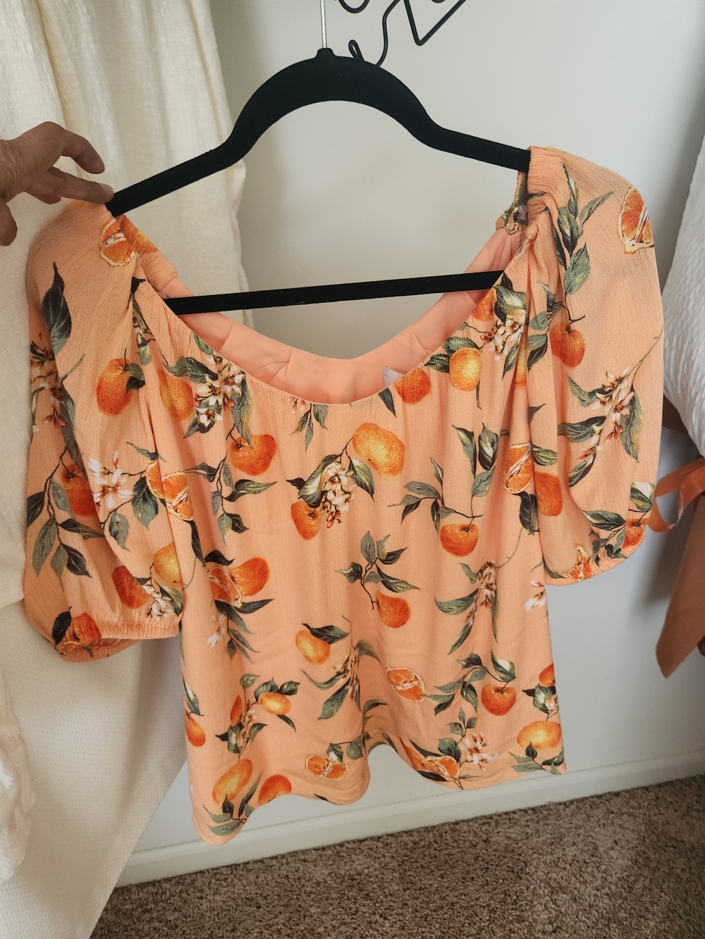 LOFT Peach-Print Off-Shoulder Blouse - Picture 1 of 3